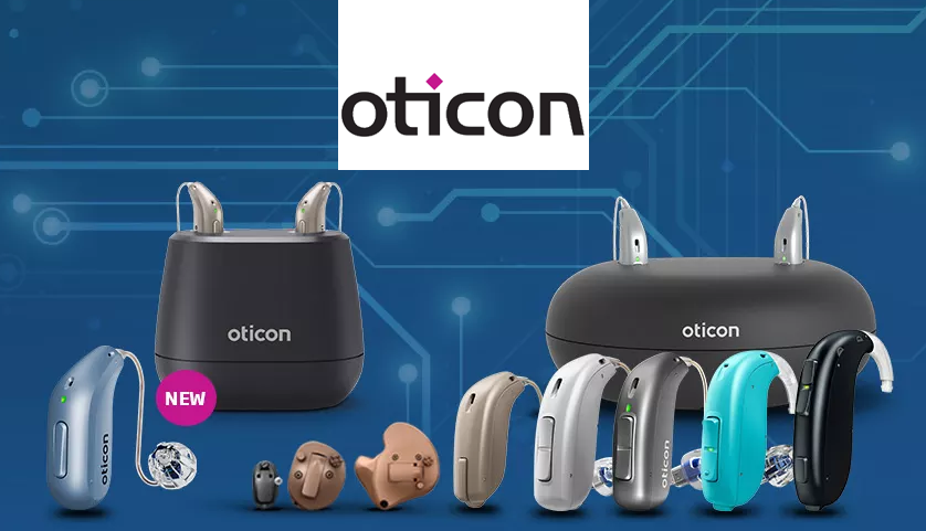 Oticon İşitme Cihazları ürün fotografları ve logo